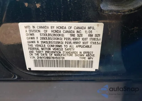 2006 Acura Mdx z USA, uszkodzony, nr VIN 2HNYD18976H513731